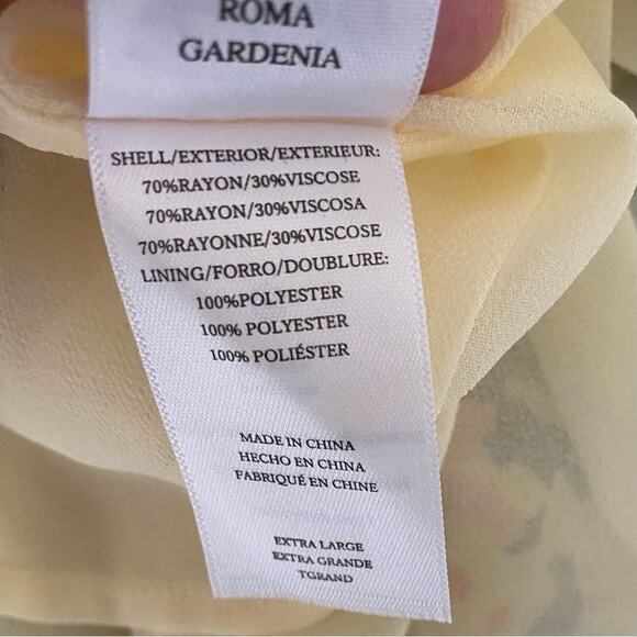 Rails Roma Gardenia Floral Puff Sleeve Yellow Green Dress size XL V-neck Mini - Picture 9 of 10